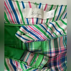 Lilly Pulitzer Green Pink Blue Striped Plaid Bermuda Shorts